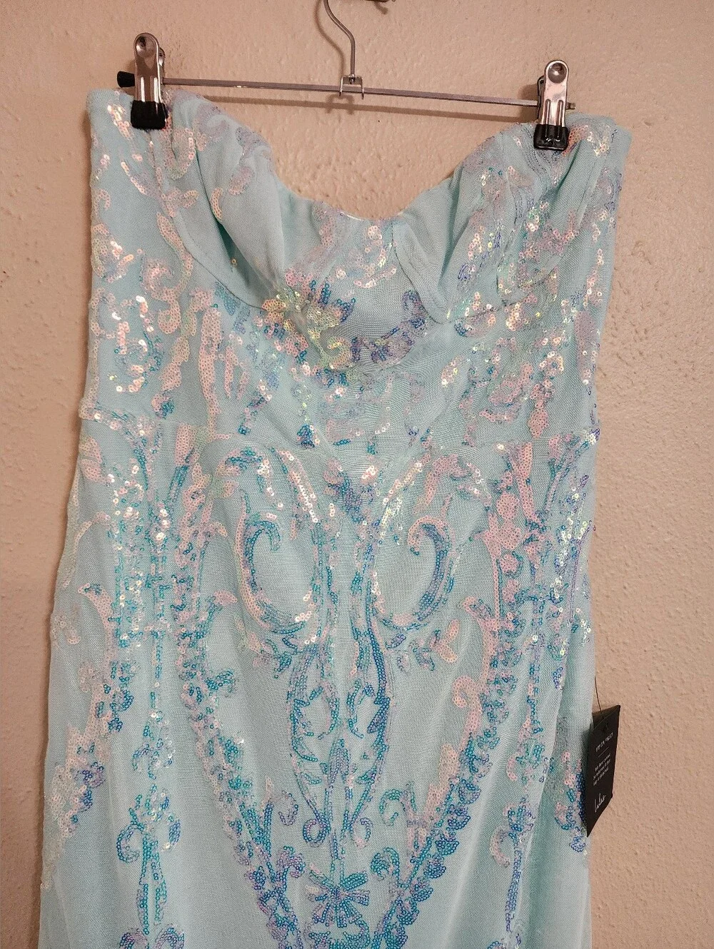 Lulus Made to Stun Light Blue Sequin Strapless Mermaid Maxi Dress XL Wedding - Picture 7 of 11